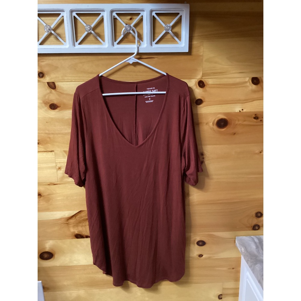 Torrid Super Soft Knits Women 3XL Plus Rust Brown V-Neck Short Sleeve Tunic Top